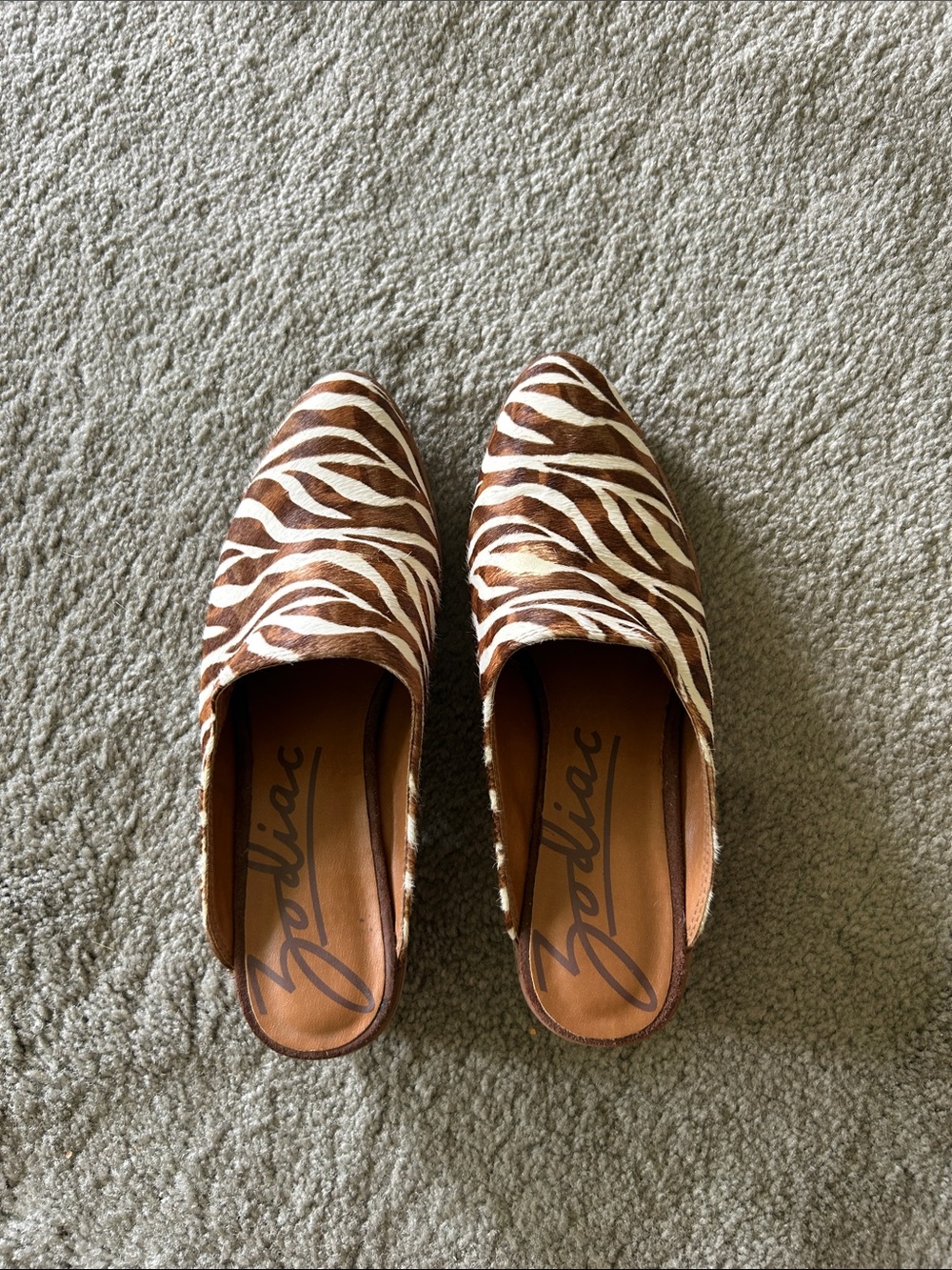 Zodiac Brown & Cream Zebra-Print Mule Flats